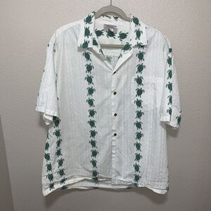 Pacific Legend Men’s Hawaiian Shirt Size XL White W/ Green Turtles